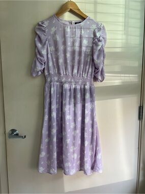 Bobeau Lilac Floral Puff Sleeve Kids Dress